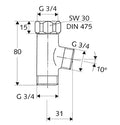 SCHELL Raccord-T pour rob.de serv.et rob.d'év.,3/4",chr.