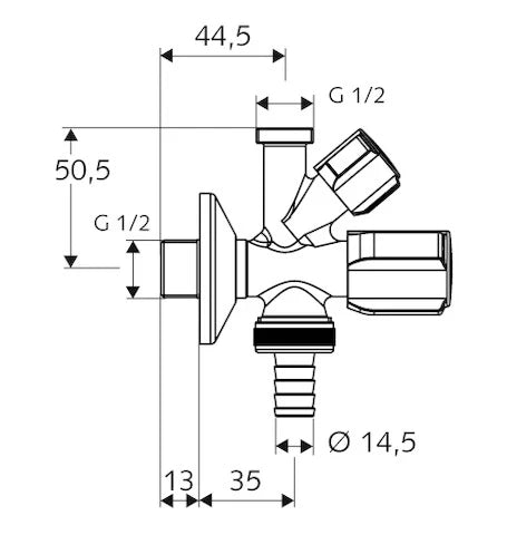 SCHELL Robinet d'équerre combiné COMFORT RV,1/2"x1/2"x3/4",raccord au nez,chromé