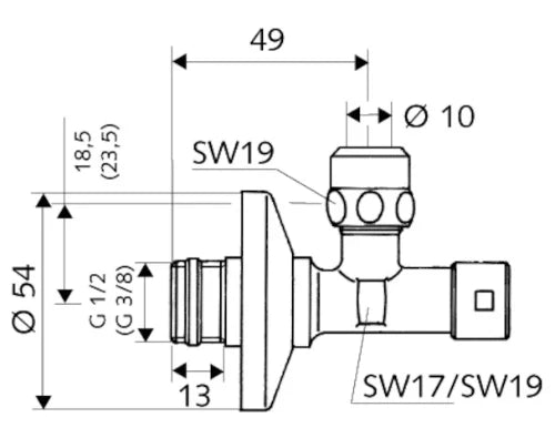Schell Comfort robinet d'arrêt équerre 1/2 x 10 mm - chromé - joint ASAG - pour clef - avec rosace