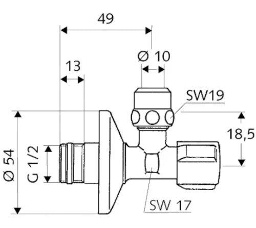 Schell Comfort robinet d'arrêt équerre 1/2 x 10 mm - chromé - agréé Belgaqua - avec clapet anti-retour double