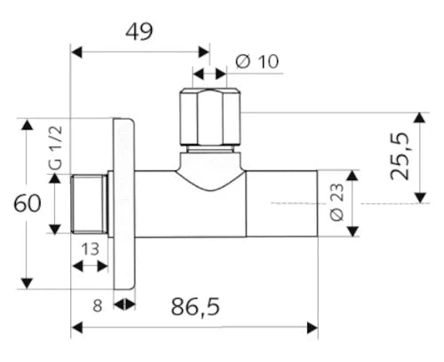 Schell Stile robinet d'arrêt équerre 1/2 x 10 mm - chromé - avec rosace