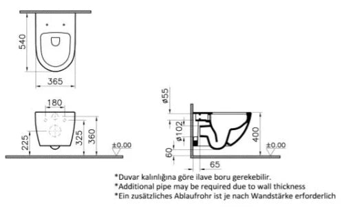 Vitra Sento toilette suspendue PACK VitraFlush (toilette suspendue + slimseat siège avec softclose) sans rebord - blanc Vitra Hygïene - B365xD540 mm