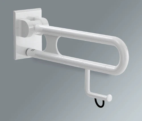 Normbau Nylon Care Barre d'appui rabattable avec porte-rouleau NY.447.185, L = 900 mm, Antibac, Blanc 019