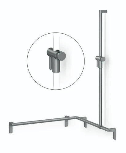 Normbau Main courante de maintien avec support de douchette à position réglable, 750 x 750 x 1200 mm, à droite, Cavere® Blanc satiné 092