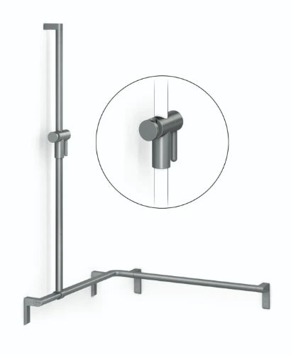 Normbau Main courante de maintien avec support de douchette à position réglable, 750 x 750 x 1200 mm, à gauche, Cavere® Blanc satiné 092