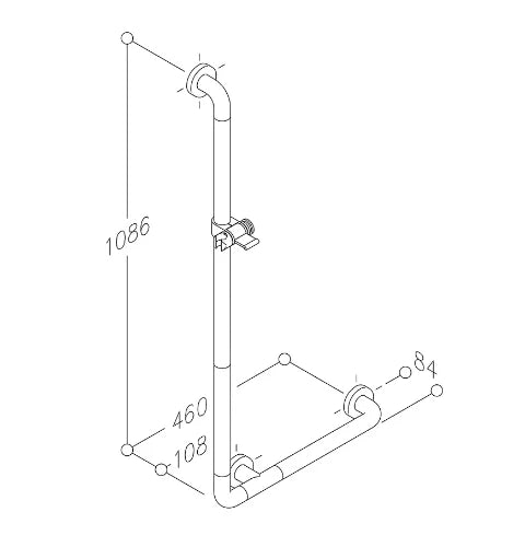 Normbau Nylon Care Poignée de sécurité, 460 x 1086 mm avec support de douchette, Blanc 019