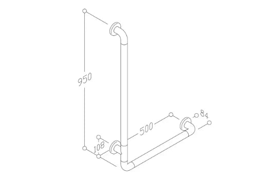 Normbau Nylon Care Poignée de maintien 0300685, 500 x 950 mm, 90°, Blanc 019