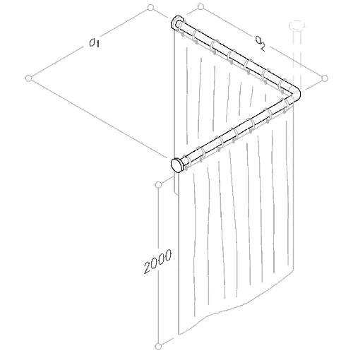 Normbau Nylon Care Tringle en angle pour rideau de douche avec anneaux, NY.DU-VST 781.020, a1/a2 = 900 mm, Blanc 019