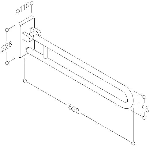 Normbau Inox Care Barre d'appui rabattable 2050050 vario, amovible, L = 850 mm, avec platine de fixation, Inox 009