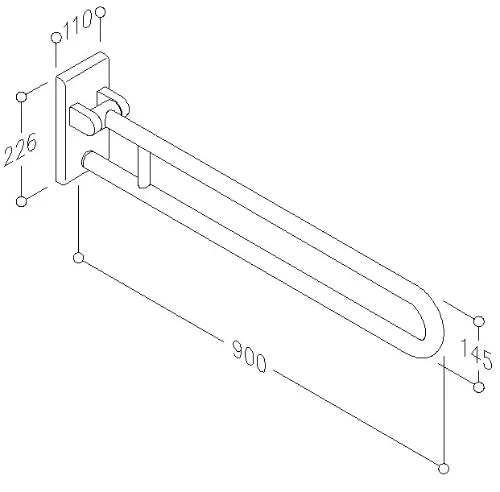 Normbau Inox Care Barre d'appui rabattable 2050070 vario, amovible, L = 900 mm, avec platine de fixation, Inox 009