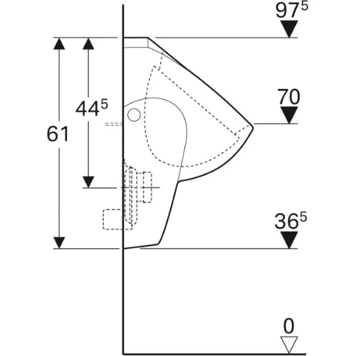 urinoir geberit renova, alimentation par l’arrière, sortie vers l'arrière: t=37cm, sortie=vers l'arrière, arrivée=arrière, blanc