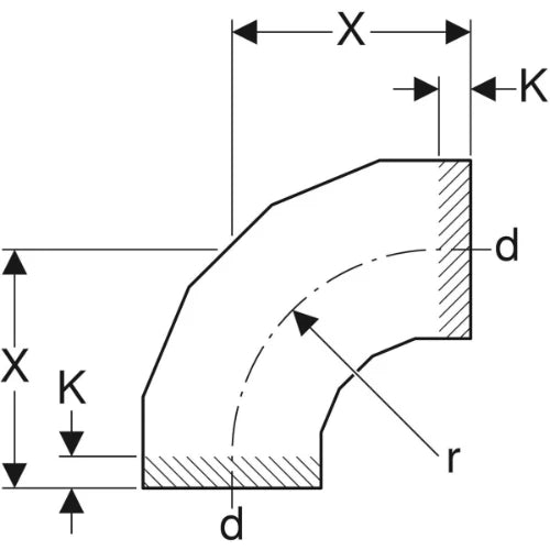 Geberit PE coude 90° 250 x 250 (segmenté)