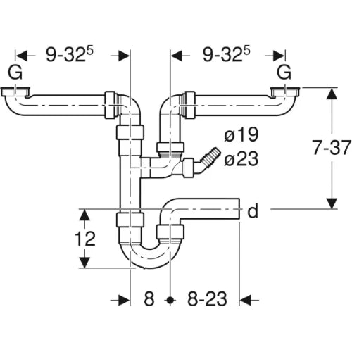 Geberit PP siphon tubulaire double gain de place 6/4 x 40 mm - blanc - avec raccordement machine à laver