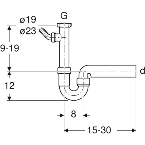 Geberit PP siphon tubulaire simple 6/4 x 40 mm - blanc - avec raccordement machine à laver - anneau réducteur 6/4 x 5/4