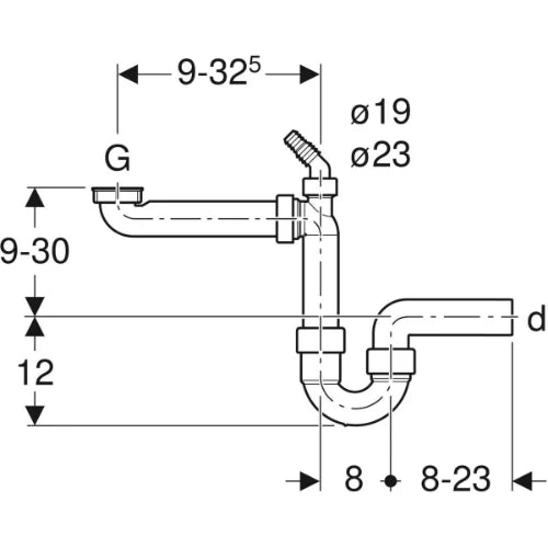 Geberit PP siphon tubulaire simple gain de place 6/4 x 40 mm - blanc - avec raccordement machine à laver