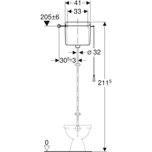 Geberit AP123 réservoir de chasse haute suspension - blanc - raccordement latéral - avec rinçage à 1 volume - avec chaînette