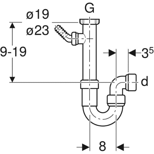 Geberit PP siphon tubulaire simple 6/4 x 40 mm - blanc - avec raccordement machine à laver - avec raccord à compression
