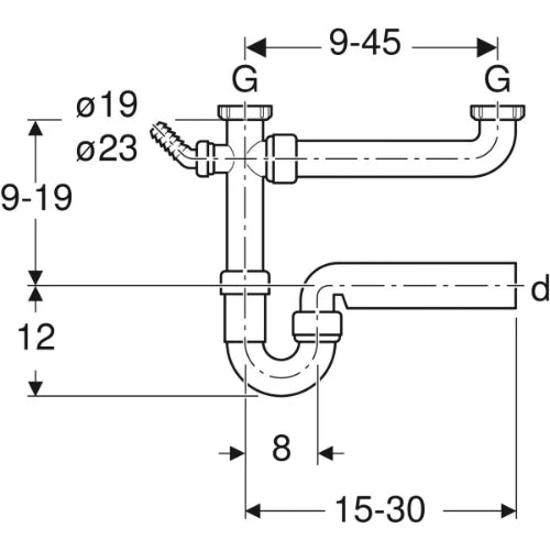 Geberit PP siphon tubulaire double6/4 x 40 mm - blanc - avec raccordement machine à laver