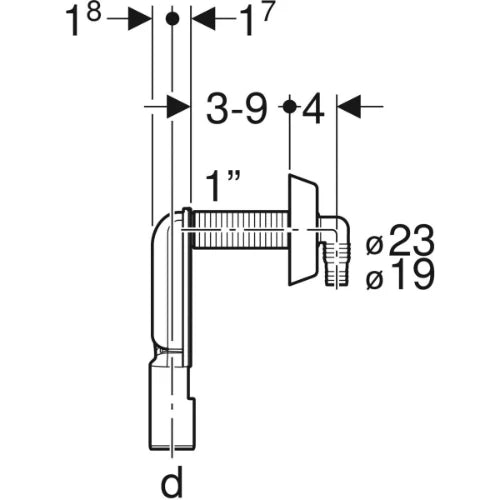 SIPHON ENCASTRE GEBERIT 40MM chrome avec rosace et embout - pour machine a laver