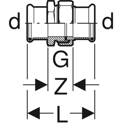 Geberit Mapress C-acier zingué raccord 3-pièces droit FF 28 x 28 mm