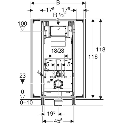 Geberit GISeasy module pour toilette suspendue, 120 cm, avec Sigma réservoir encastré 12 cm, réglable en largeur: 60 - 95 cm