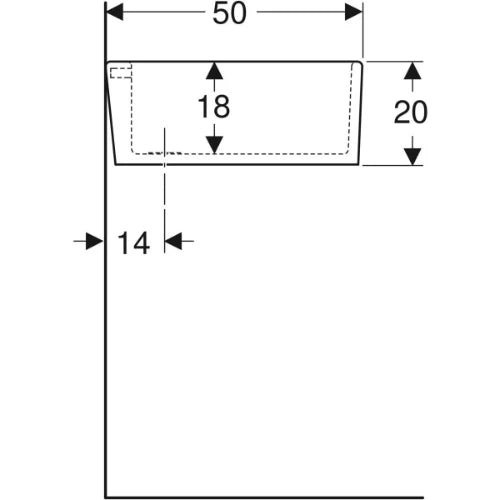 bac multi-usages geberit publica avec trou de trop-plein: b=60cm, h=20cm, t=50cm