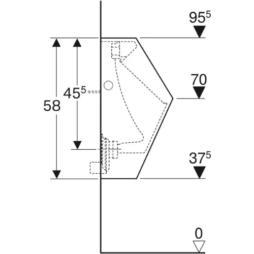 urinoir geberit renova plan, alimentation par l’arrière, sortie vers l'arrière: t=30cm, sortie=vers l'arrière, arrivée=arrière, blanc / keratect
