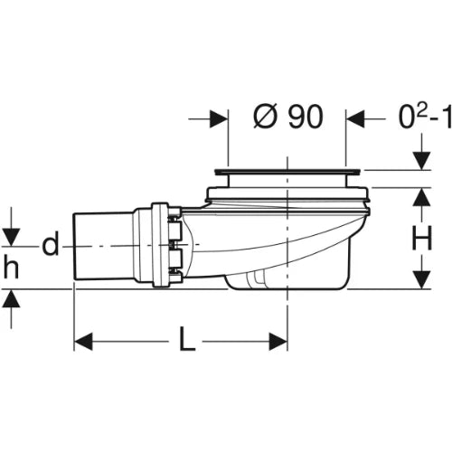 Geberit Uniflex siphon de douche9 0 mm - chromé - incl set de finition - garde d'eau 50 mm