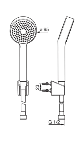 Hansa HansaBasicjet douchette 95 mm - 1 jet - chromé (contient: douchette - flexible de douche 1500 mm - support mural) - prix par set