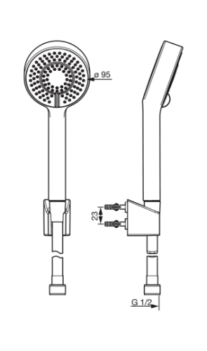 Hansa HansaBasicjet douchette 95 mm - 3 jets - chromé (contient: douchette - flexible de douche 1500 mm - support mural) - prix par set
