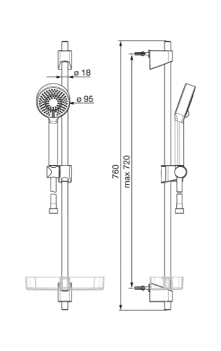 Hansa HansaBasicjet set de douche 720 mm - avec douchette Basicjet 95 mm - 3 jets - chromé - flexible de douche 1750 mm - porte-savon