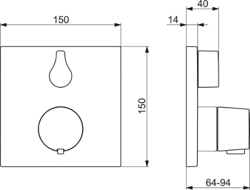 Hansa Hansaliving set de finition pour mitigeur thermostatique avec inverseur - chromé - carré