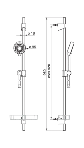Hansa HansaBasicjet set de douche 920 mm - avec douchette Basicjet 95 mm - 3 jets - chromé - flexible de douche 1750 mm - porte-savon