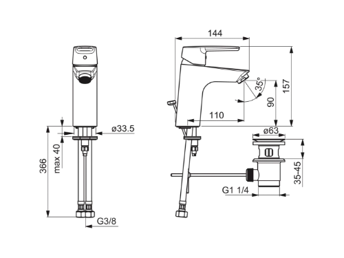 Hansa Hansapolo New mitigeur lavabo XL - chromé - avec vidage automatique - cold start