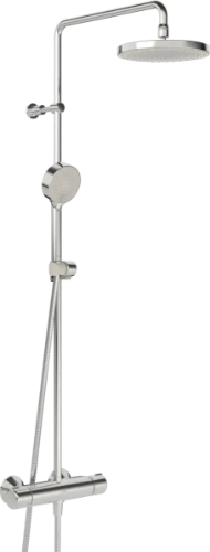 Hansa Hansamicra set de douche thermostatique – chromé – Thermostat de douche Micra – Pomme de douche ronde 200 mm – Douchette à main – Flexible de douche 1/2" x 1750 mm