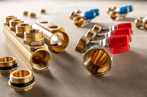 Henco VBS laiton collecteur avec vannes d'arrêt 3/4 - 3 x EK3/4 - rouge