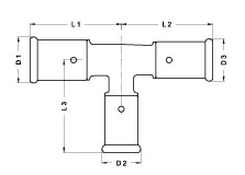 Henco P-serie laiton à sertir té réduit 90° FFF 26 x 20 x 20 mm