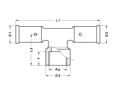 Henco laiton à sertir té réduit avec filetage femelle 90° FFF 16 x 1/2 F x 16 mm