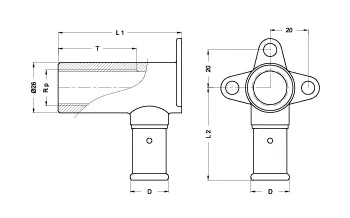 Henco laiton à sertir culasse 90° FF 16 x 1/2 F - modèle long