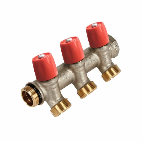 Henco VBS laiton collecteur avec vannes d'arrêt 4/4 - 4 x EK3/4 - rouge