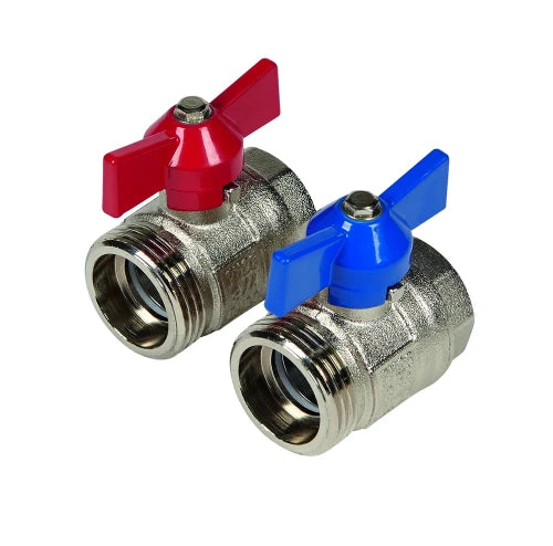 Henco UFH vanne à bille équerre avec thermomètre (set 2pcs) 90° FF 4/4 x 4/4 - rouge/bleu - prix par set