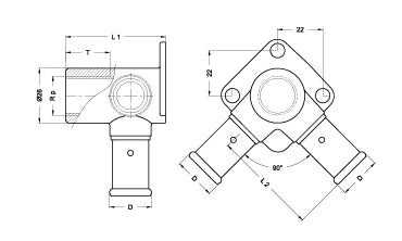 Henco laiton à sertir culasse double 90° FF 16 x 1/2 F x 16 mm - raccordement 90°