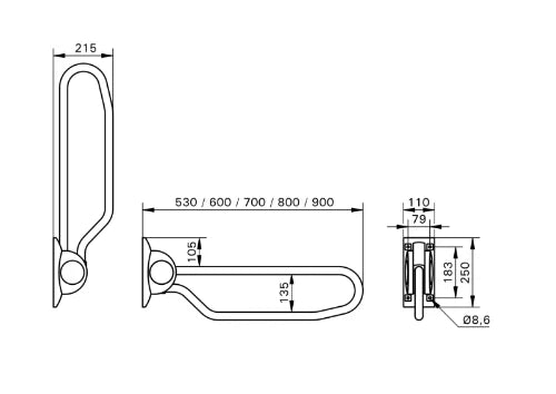 Linido barre de maintien relevable 800 mm - blanc