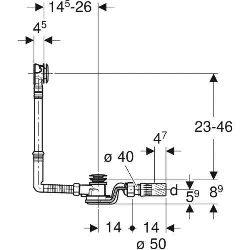 Geberit Uniflex Pushcontrol vidage baignoire avec bouton poussoir PushControl, d52, avec set de finition: chromé brillant, d=40/50mm