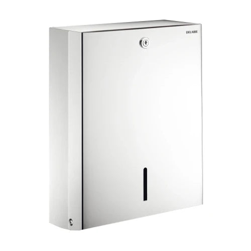 DISTRIBUTEUR ESSUIE PAPIER DELABIE 275 - 120 o 360 ! 32 inox poli brillant pour 500 essuies mains