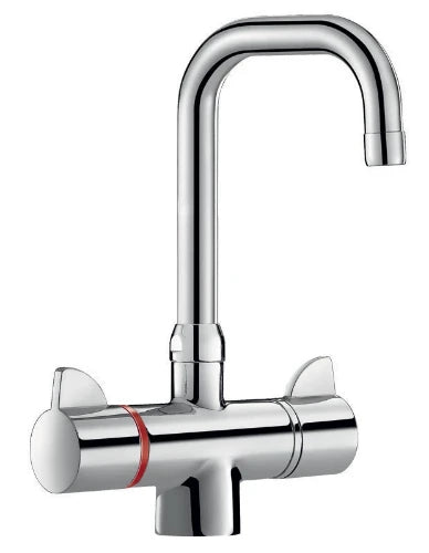 DELABIE Mit. lavabo SECURITHERM therm. à bec orientable H.205 L.150