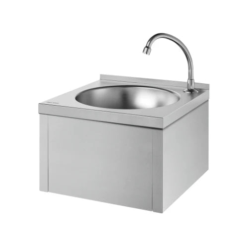 Delabie lave-mains avec commande au genou 385 x 385 x 250 mm - RVS 304 mat - avec robinet - sans trop-plein - avec pré-mélangeur - fixation inclus