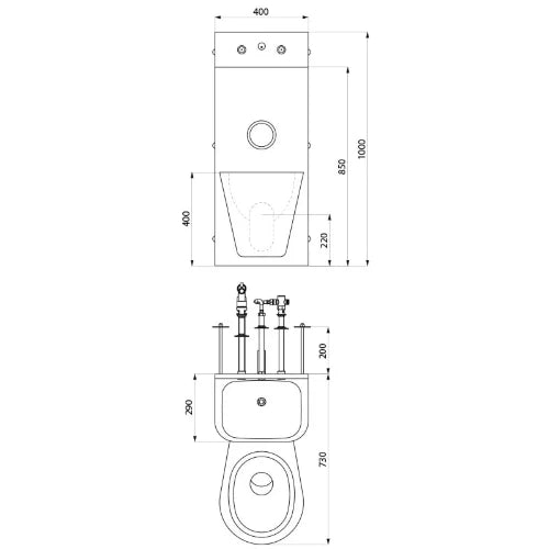 DELABIE Combi KOMPACT TC lavabo WC suspendu au centre Inox 304 sat.