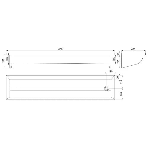 Delabie CANAL lavabo L.600 sans trou de robinet évacuation à droite inox 304 mat