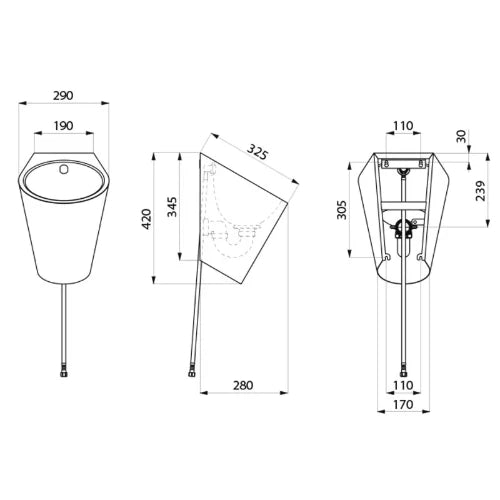 DELABIE Urinoir FINO suspendu alim. arrière Inox 304 satiné